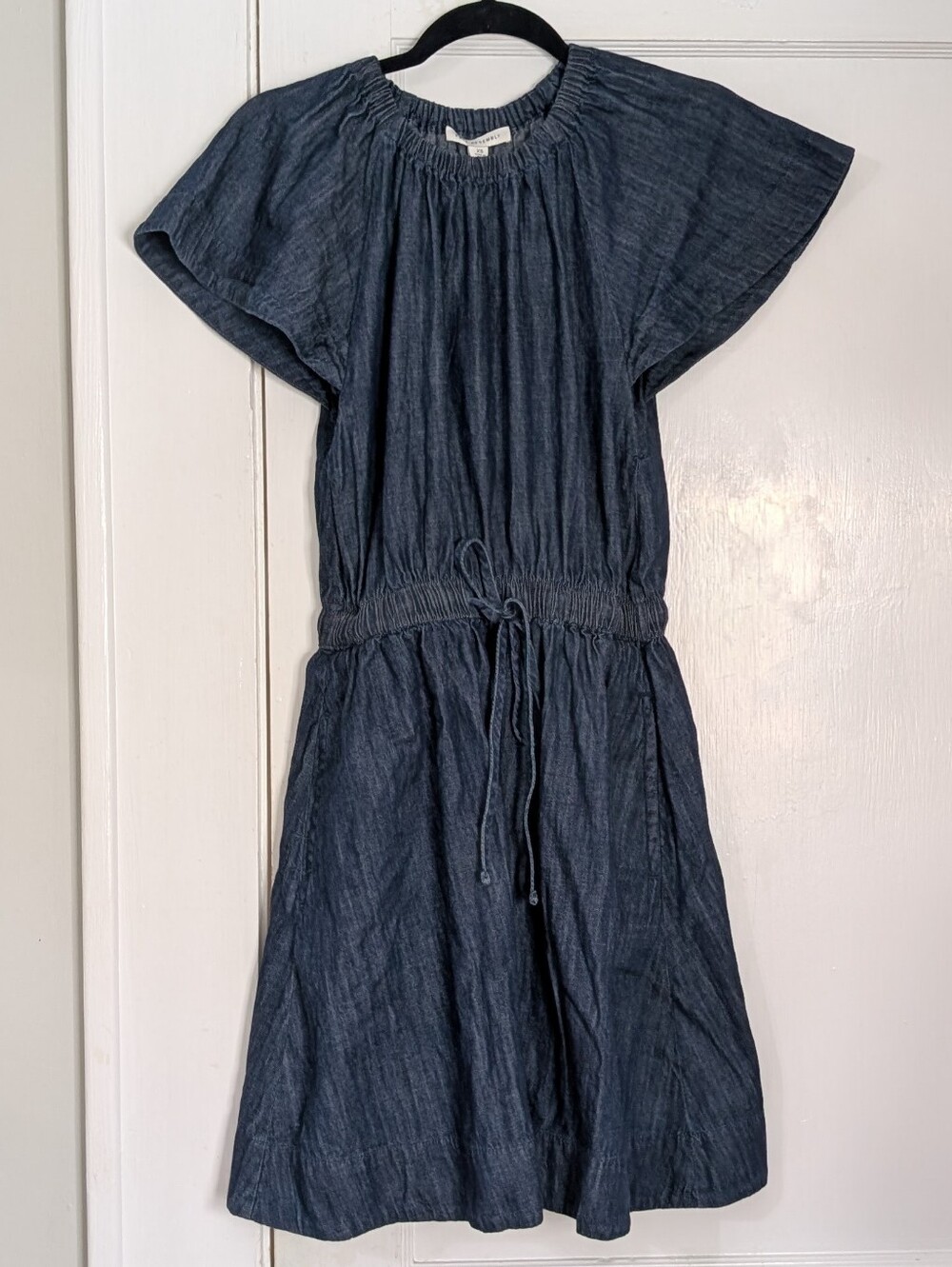 NWT Free Assembly Women's XS Fit and Flare Denim Mini Dress with Flutter Sleeves